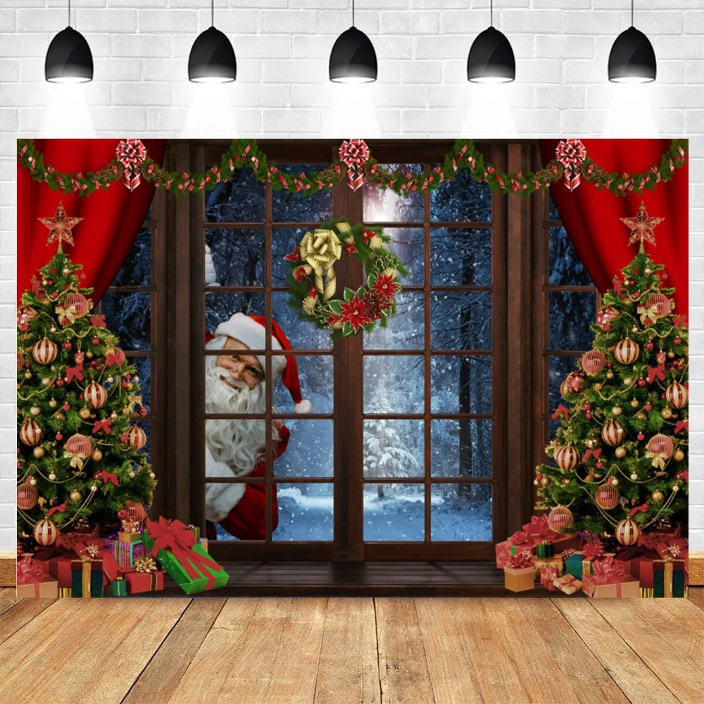 Merry Christmas Baby Portrait Photography Backdrop Photocall Tree Gift Window Party Decor Background Photo Studio Photographic