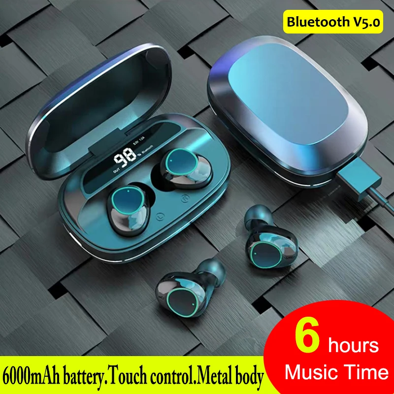 True Wireless Heaphones Noise Cancelling Earbuds TWS Bluetooth 5.0 Headset 6000mAh Wireless Bluetooth Earphone with Microphone