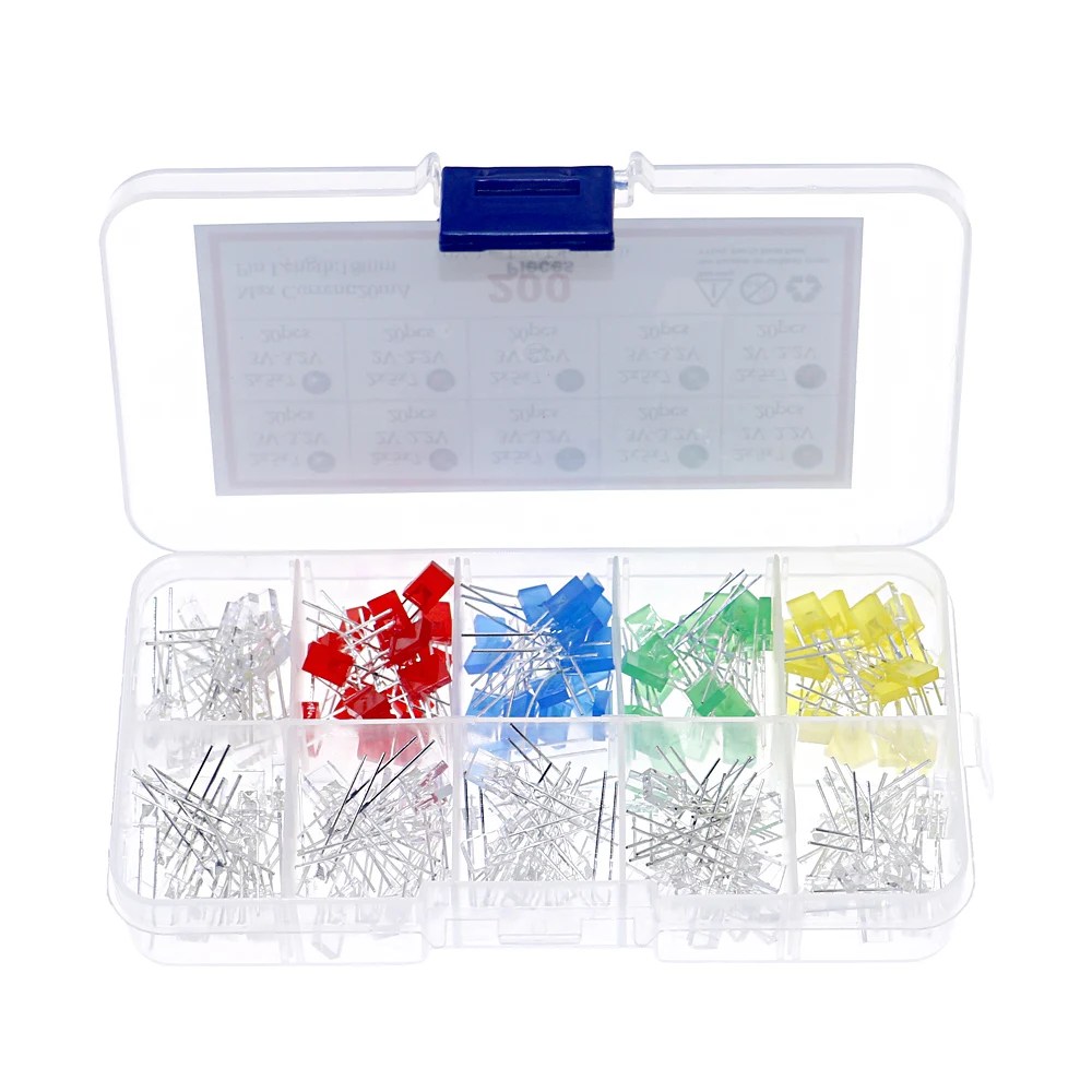 200Pcs/Box 2*5*7MM Square LED Kit set Primary Color Water Clear Red Blue Green Yellow White  2x5x7 DIY Diode Pack