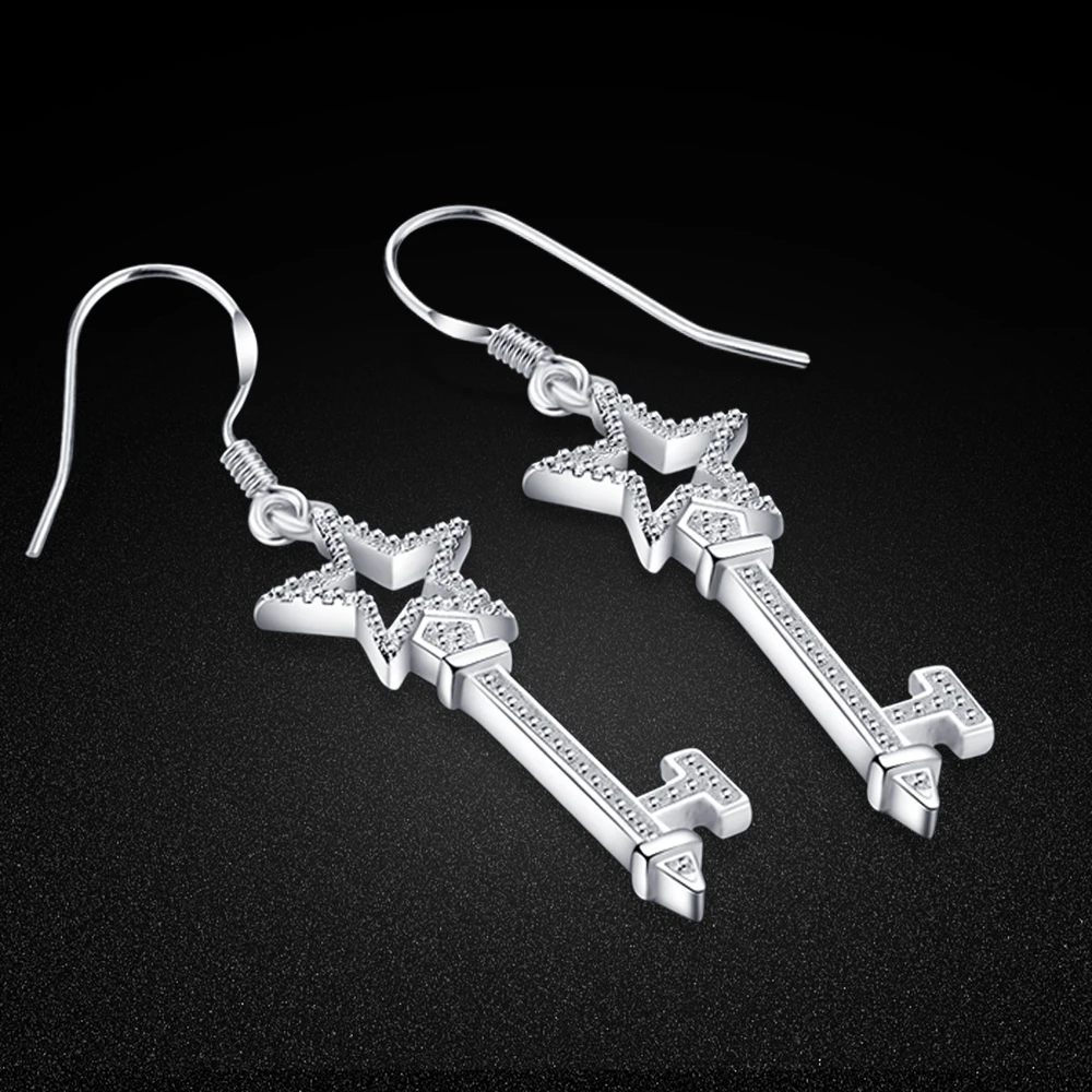 Elaborate Fashion Long Star Key Earrings for Women 925 Sterling Silver Ear Cuff Clip Earrings Long Tassel Jewelry Gift bijoux