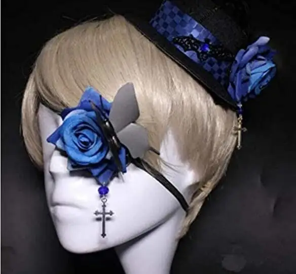 Gothic Lolita róża przepaska na oko maska pojedynczy motyl Retro czarny Fit Hallowmas akcesoria imprezowe