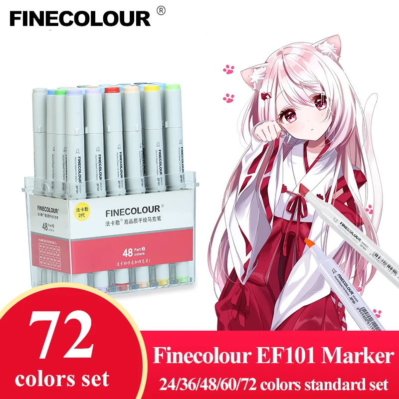 Finecolour EF101 Professional Art Double-head Alcoholic Marker 24/36/48/60/72 Colors Standard Hand-painted Anime Marker Pen Oily