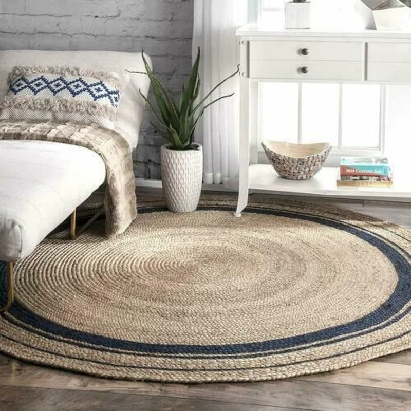 

Rug Round Jute Braided Reversible 100% Natural Jute Style Rug Modern Home Living Area Rug Rustic Look for Living Room