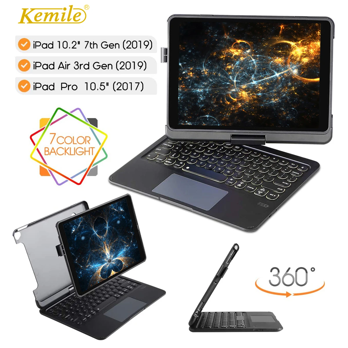 

360 Rotation keyboard For iPad 8th generation 10.2 2020 Case Keyboard 7 Color Backlit Keyboard Cover For iPad Air 3 10.5 funda