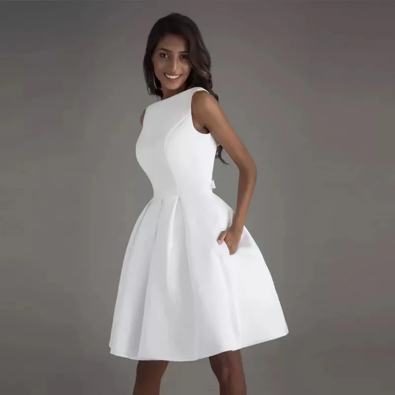 Robe de Mariée Courte en Satin Blanc Ivoire, Vêtement de ixde Mariage, de Haute Qualité, 2021