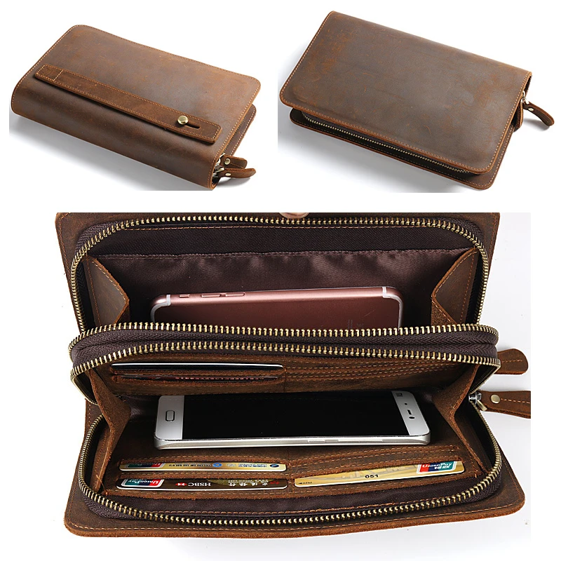 SF027 Men Boss Genuine Cow Leather Wallet Male Purses Big Large Capacity Zipper Purse Long Wristlet Clutch Aim Coin Card Holder