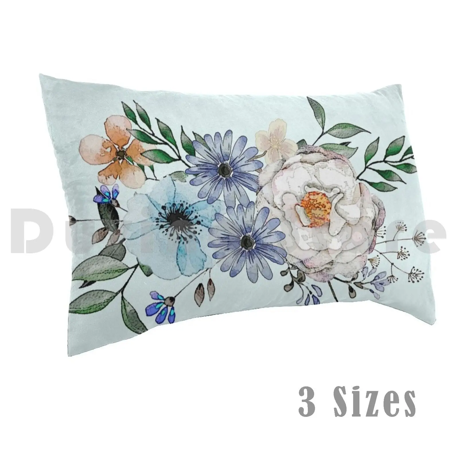 Pillow Case Blue Peonies Floral Watercolor Pretty Fresh Bouquet 2436 Azure Beautiful Blue Bouquet