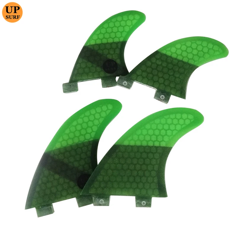 Surf Fins M+GL Quad Fins Double Tabs Fin Honeycomb Fibre Green Surfboard Fin 4 Pieces Surf Quilhas pranchas de g5+gl Quad Fins