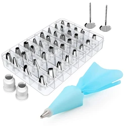 LMETJMA 42 Pcs Cake Decorating Kits 36 Icing Piping Nozzles 2 Pastry Bags 2 Flower Nails 2 Reusable Plastic Couplers KC0306