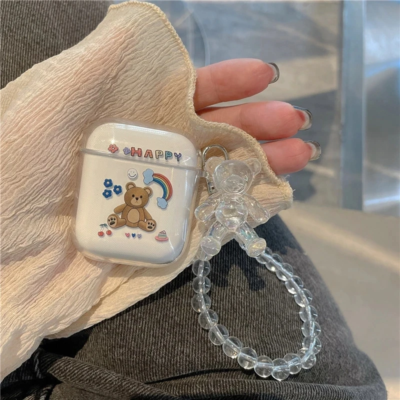 

Cute Cartoon laser Bear Bracelet Clear Soft Case For AirPods Pro Earphone Cases Soft Wireless Charging Cover for AirPod 2 1 fund