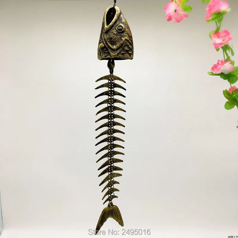 

Lovely Garden Windchime Hanging Ornament Lucky Fengshui Wind Chime Fish bone Cast iron Wind Bells Metal home decor great gift