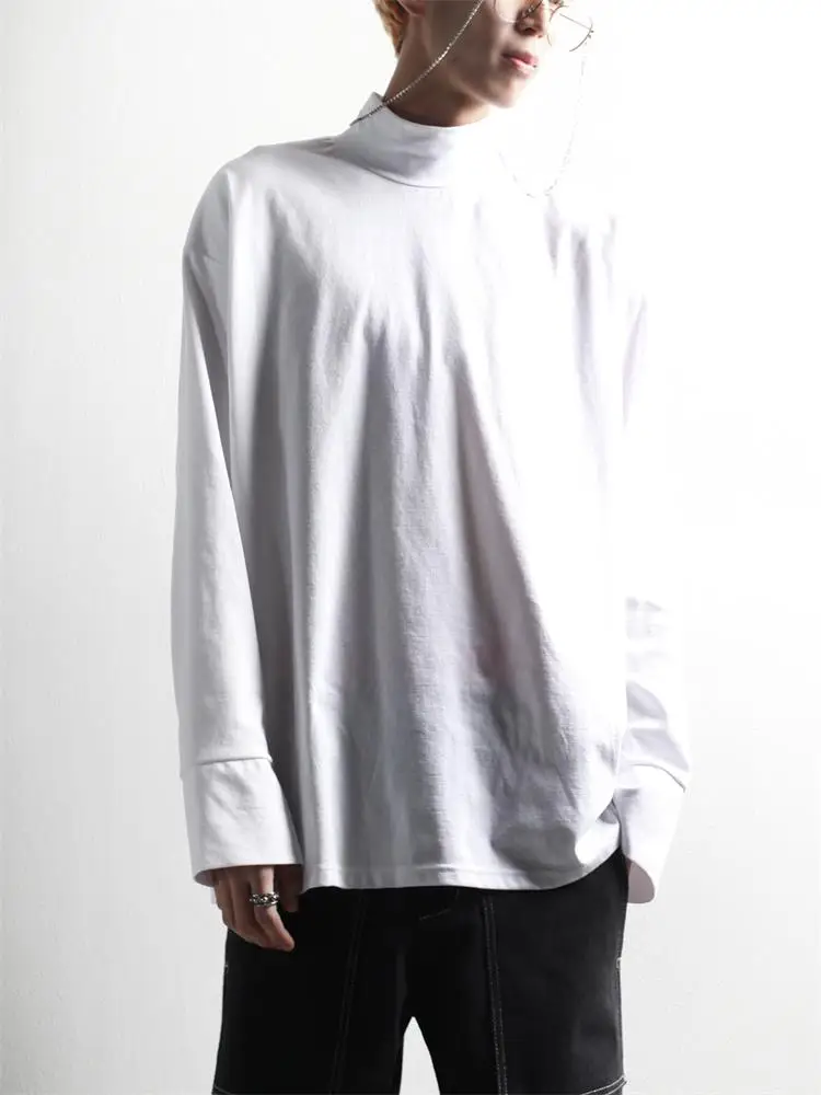 

Men's Long Sleeve T-Shirt Spring And Autumn New Half High Collar Stitching Cuff Korean Style Casual Loose Large Size T-Shirt