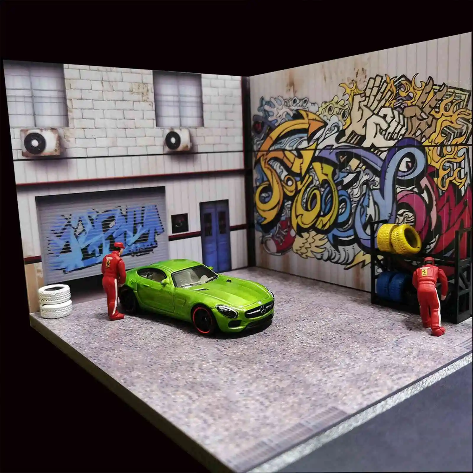 New Diorama 1/64 Model Car Repair Garage Display Background New 1:64 Diorama