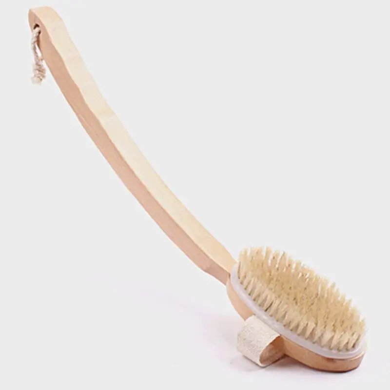 

High Quality Boar Bristles Bath Brush Dry Skin Body Brush with Removable Bent Wood Handle Dry Skin Body Brush LX8334