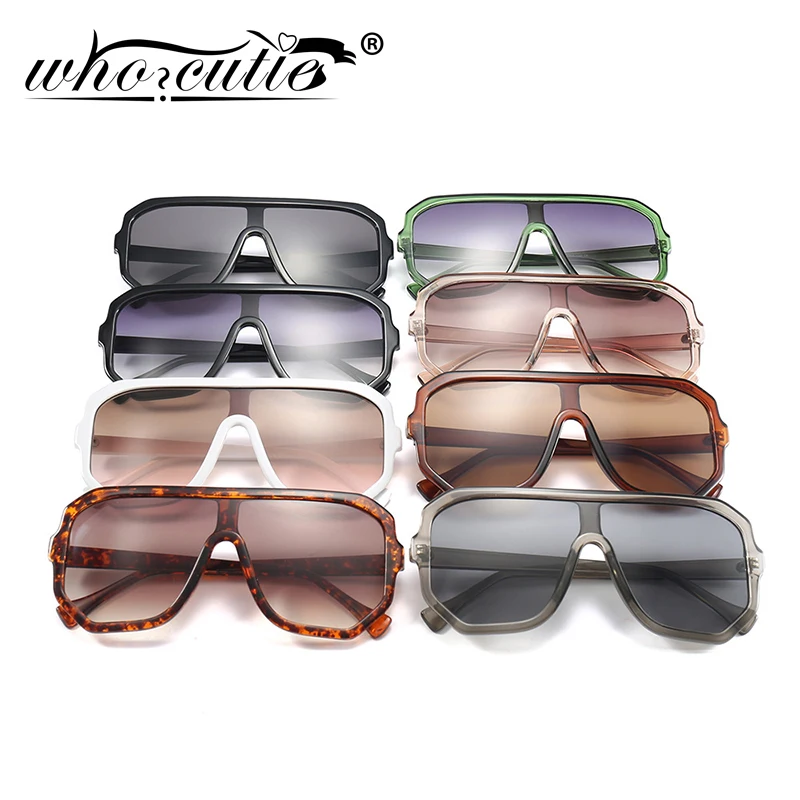 WHO CUTIE Fashion Vintage Big Sunglasses Women Luxury Brand Design White Frame Oversized Shield Sun Glasses Female Shades S020