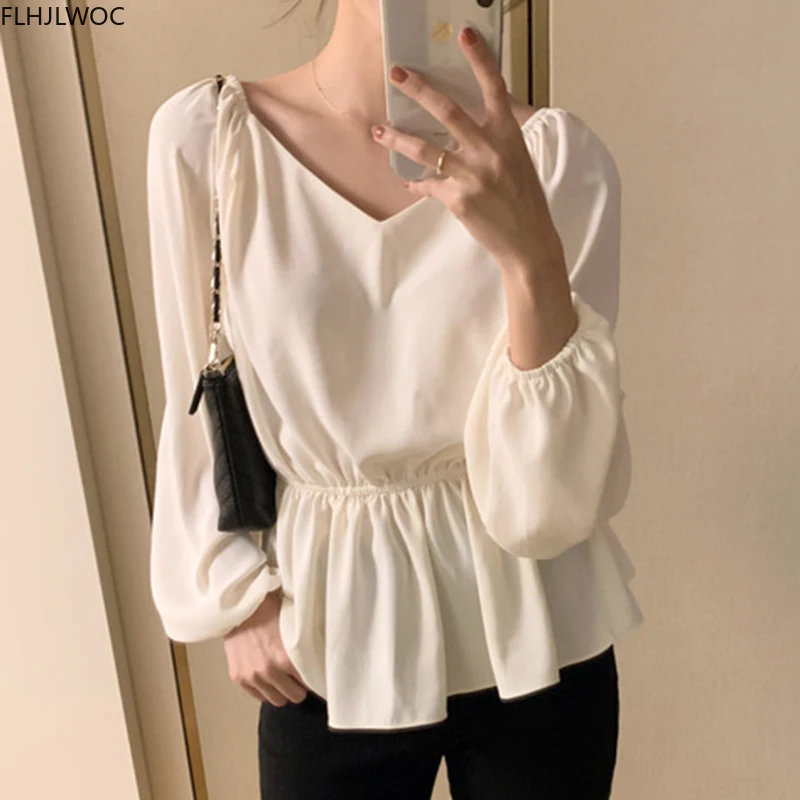 Heiße Verkäufe Nette Süße Tops Korea Japan Stil Frauen Schlanke Taille EIN Pfandrecht Schößchen Bluse Einfarbig Weiß Shirts D1422