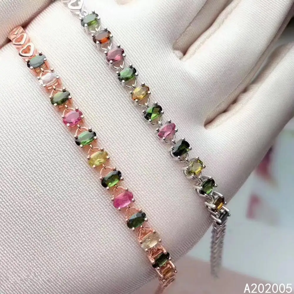 KJJEAXCMY Fine Jewelry 925 Sterling Silver inlaid gemstone tourmaline women's hand bracelet Party Gift for Girlfriend