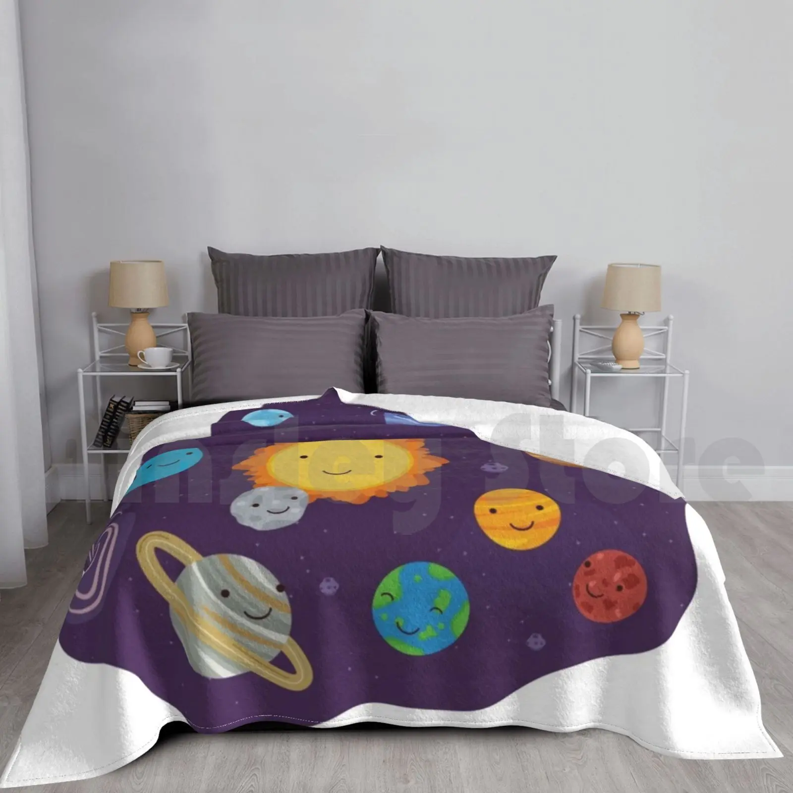 Solar System And Planets Cute Dusty Stars Adorable Gift For Kids Blanket Fashion Custom Planets Planets For Kids