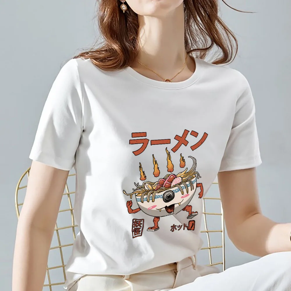 

Summer Women's Japanese T-shirt Cute Monster Series Pattern Top Fashion Round Neck Short Sleeve Slim Polyester Comfortable Top