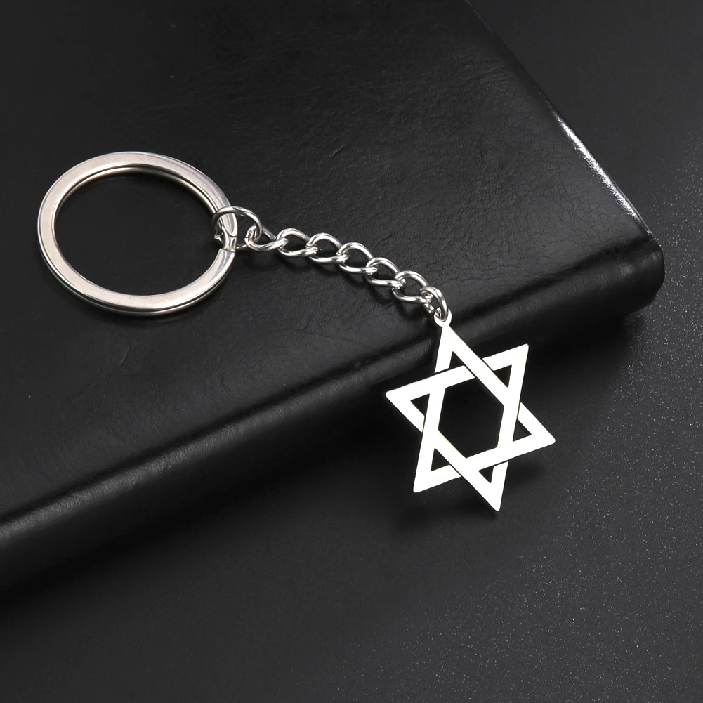 LIKGREAT Star of David Stainless Steel Keychain Israel Jewish Hexagram Amulet Jewelry Trend Women Men Keyring Wholesale