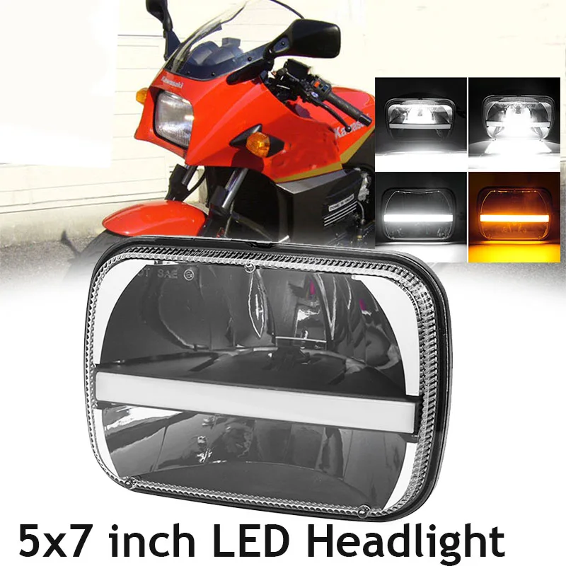 

5X7 inch Rectangular Sealed beam led headlights White DRL Amber turn singal lights for Kawasaki ZRX 1100 and the 1200