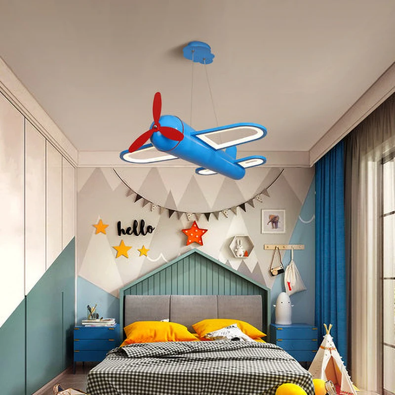 Eye protection Aircraft LED Smart light For Children's room Bedroom Nordic Creative Boy Cartoon lamps Yellow Blue  pendant 