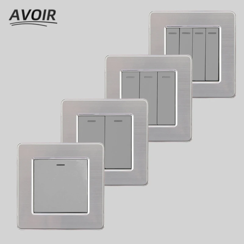 Avoir Wall Light Switch Stainless Steel Brushed Gray Panel Push Button Switches 1 2 3 4 Gang 1 2 Way Home Improvement AC110-250V