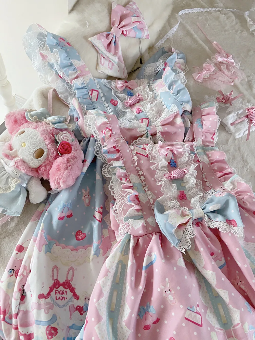 Lolita Sweet Rabbit Princess Soft Girl carino rosa blu abito corto stampa carina Kawaii Girl Gothic Lolita Jsk Loli Cosplay Cos