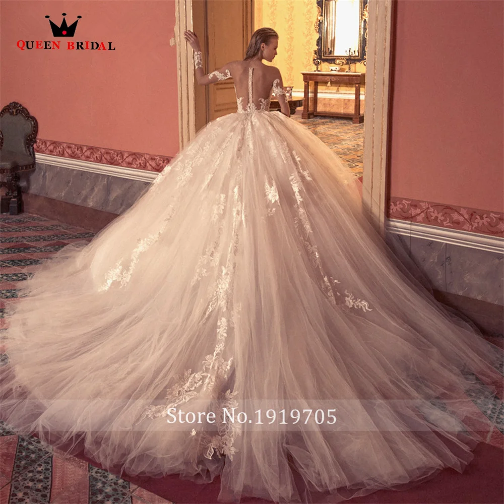 Princess Puffy Skirt Wedding Dresses Long Sleeve Tulle Lace Appliques Luxury Bridal Gown 2023 New Design Custom Made DS18