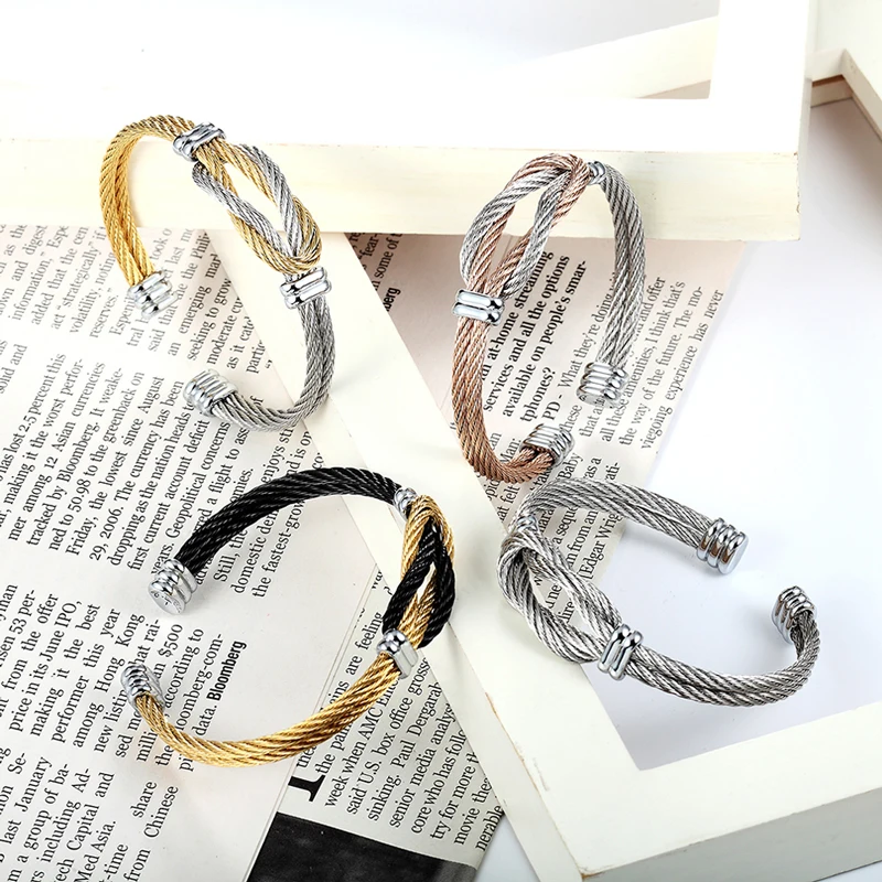 Classic Design Stainless Steel Stripe Wire Adjustable Size Cuff Bracelet & Bangle 4 Colors Bracelet For Women Jewelry Gift B349