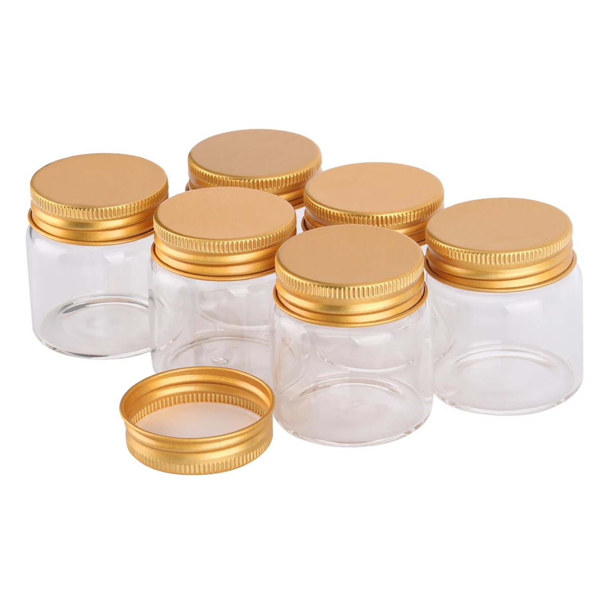 

6pcs 50ml 47*50mm Glass Decorative Bottles With Golden Aluminum Caps Glass Vessels Storage Bottles For Wedding Favors