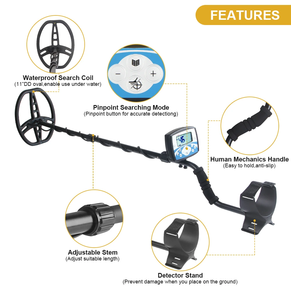 MT705 Professional Underground Metal Detector Waterproof Search Coil High Sensitivity Metal Detecting Tool Treasure Pinpointer