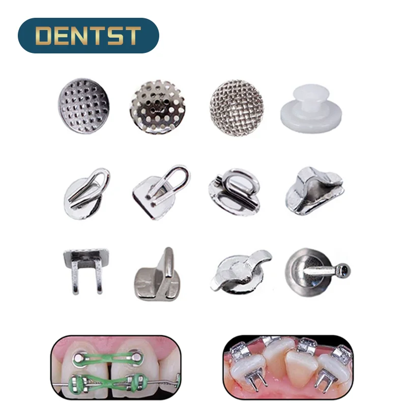 50pc Dentistry Dental Orthodontic Traction Hook Ceramic Composite Lingual Button Direct Bond Eyelet Tongue Tamer Crimpable Hook