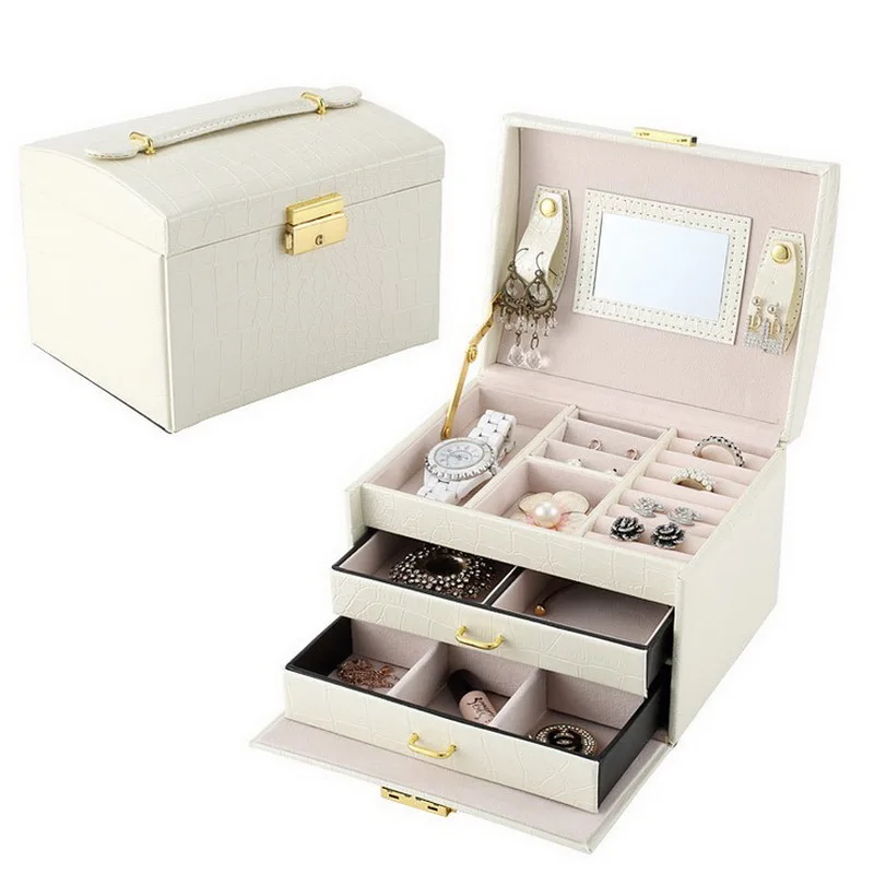 

Leather Jewelry Storage Box Rings Earrings Organizer Box Necklaces Makeup Watch Holder Case