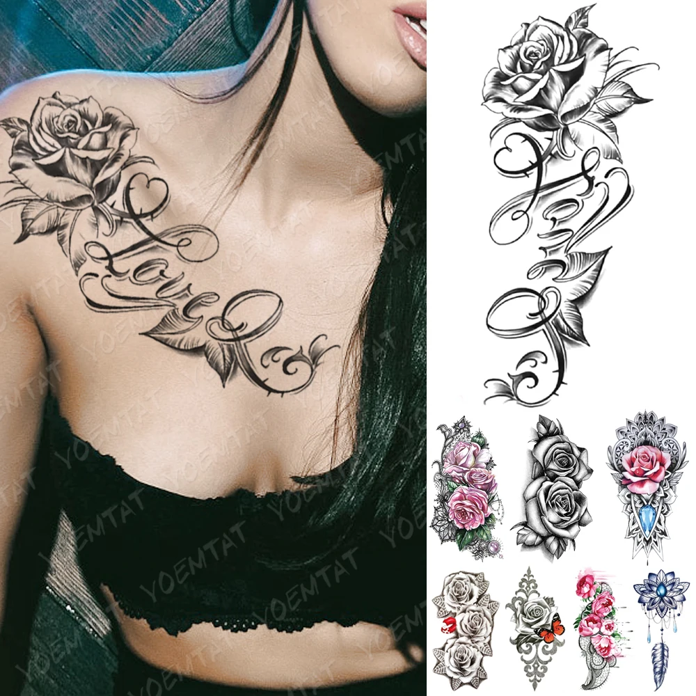 

Waterproof Temporary Tattoo Sticker I Love You Flash Tattoos Lip Print Butterfly Flowers Body Art Arm Fake Sleeve Tatoo Women