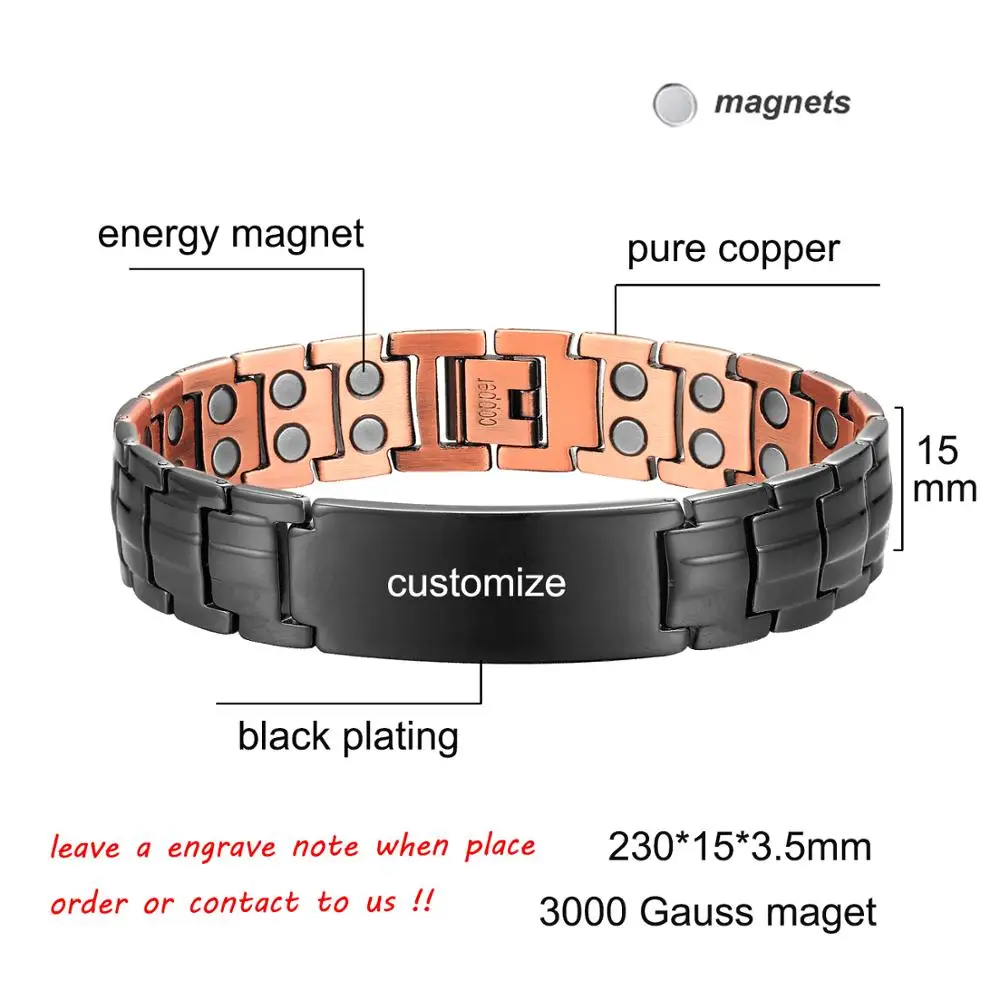 Copper Magnetic Bracelet Personalize ID Name Bracelets for Men Women Adjustable Wristband Bracelet Bangle Metal Jewelry Gift