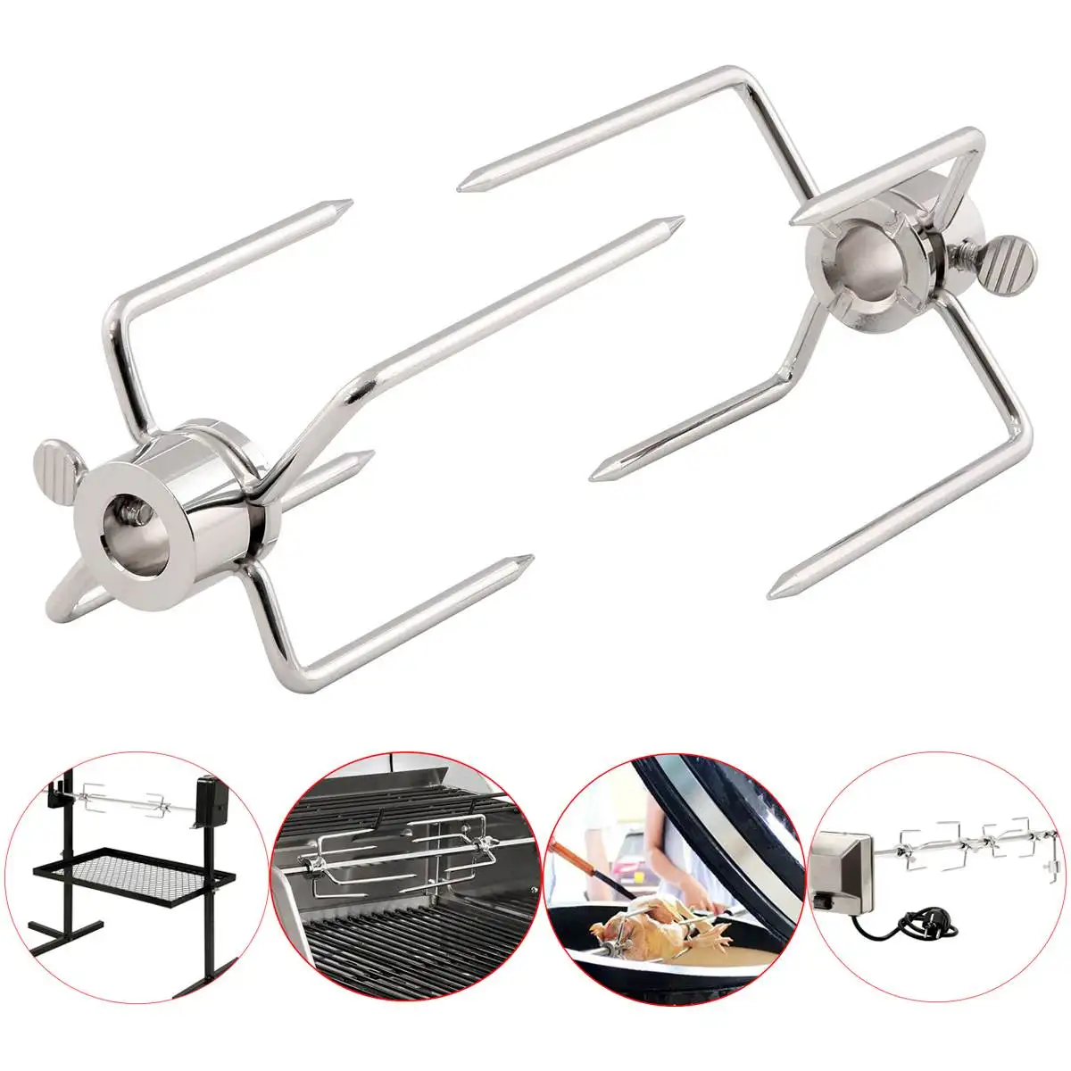 2pcs Stainless Steel Rotisserie Meat Forks Clamp Grill Meatpicks Barbecue Skewer With Locking Screw Quick Adjustments BBQ Tools