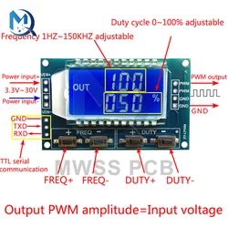 3.3V 30V PWM Pulse Frequency Duty Cycle Adjust Signal Generator Rectangular Square Wave Digital LCD Display Module 1Hz-150Khz