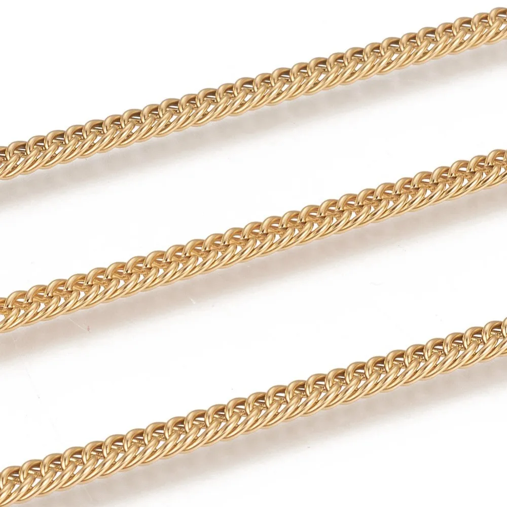 20m/Roll 304 Stainless Steel Necklace Chains Unwelded Wheat Chains with Spool Link Chains for Jewelry Making DIY Bracelet Golden