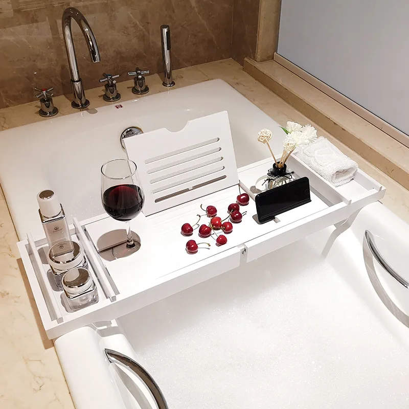 

Extendable Bathtub Tray Bamboo Spa Bathtub Caddy Organizer Hanging Wine Tablet Holder Non Slip Reading Rack Bath Tub Shelf