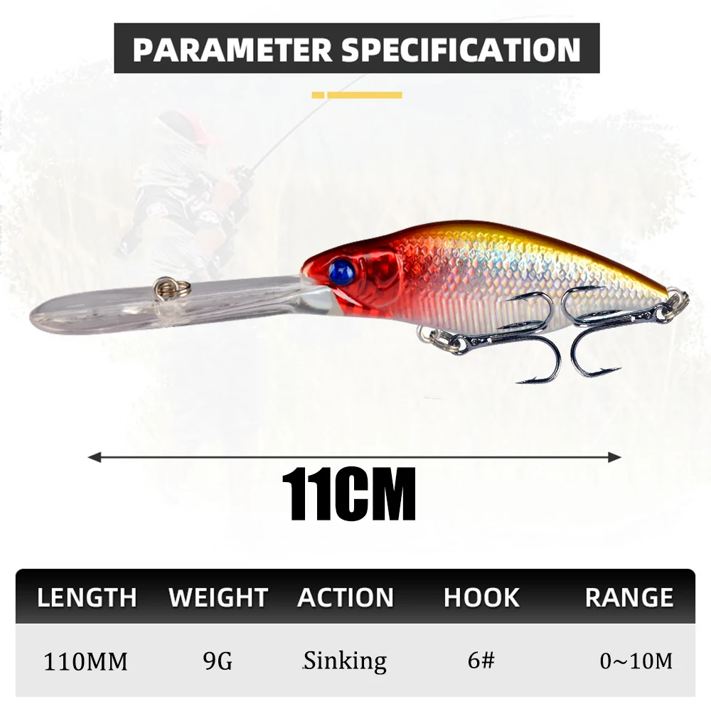 LINGYUE 1PCS Fishing Lure Long Lip Minnow Bait 11.5cm/9g Wobbler Crankbait Deep Diving Leurre Pesca Isca Artificial Pike Lures