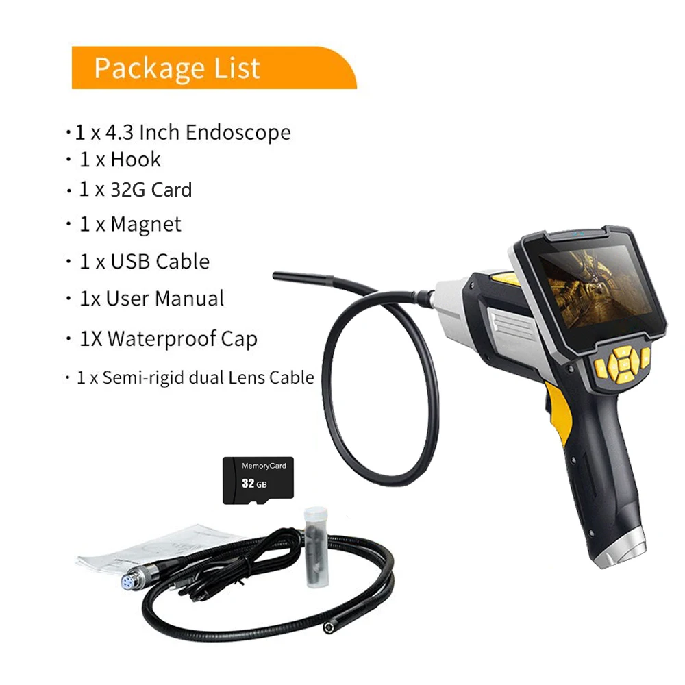 Dual Lens Endoscope Camera Handheld with 4.3 inches Screen Borescope Camera Rigid 5.5mm Endoscopic Camera Engine Drain Pipe Insp