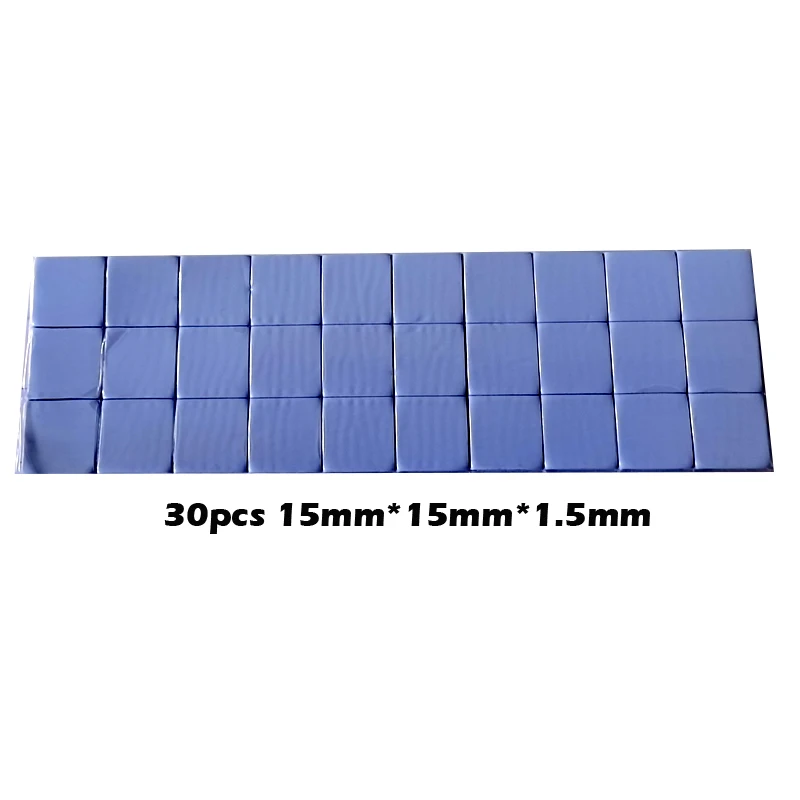 

30pcs 15mm*15mm*1.5mm Soft Heat Transfer Silicone Pads for Laptop Heatsink Graphic Card GPU Chips LED Memory Thermal Conductive