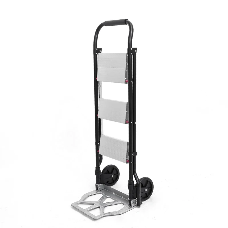 2-in-1 Convertible Practical 3-Step Ladder And Hand Truck Trolley Cart, Folding Smart Dolly With Two Wheels