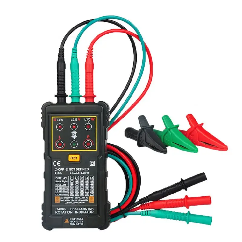 Motor Rotation Tester PM5900 Portable Handheld Three Phase Motor Rotation Indicator Tester Non-contact 3 Phase Rotation