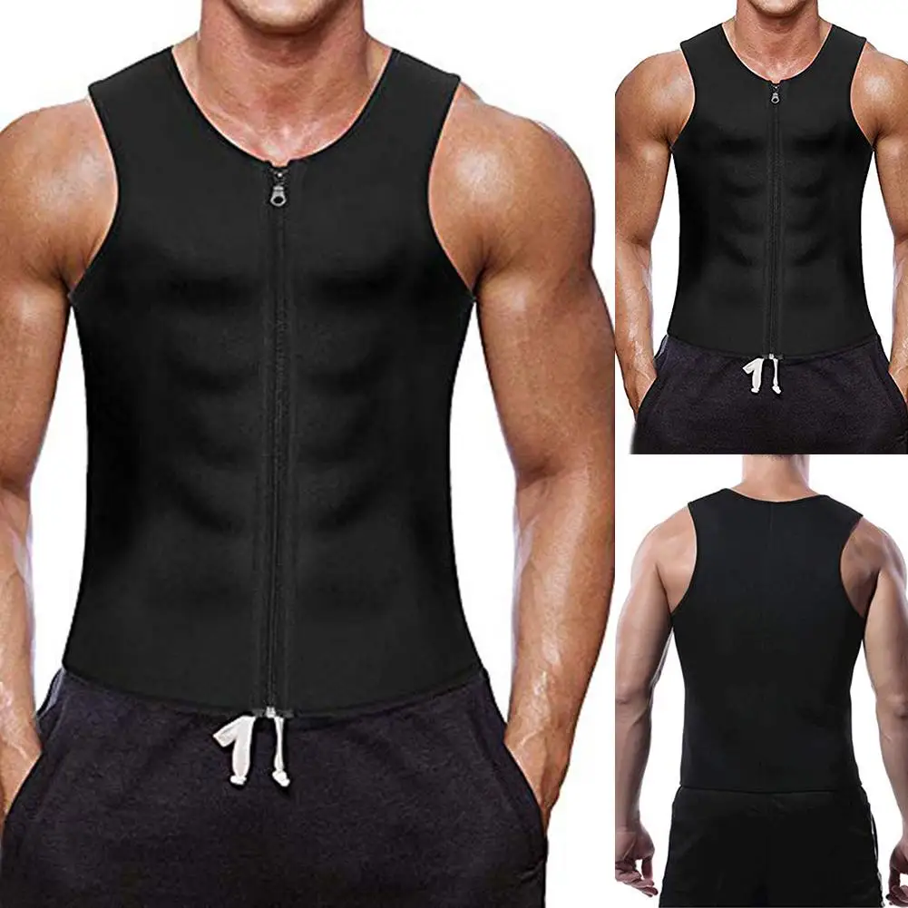 Fashion Summer Vest Men Sports Neoprene Compression Clothing Casual Sweat Vest Body Shaper Zipper Slimming Sauna Corset Tank Top