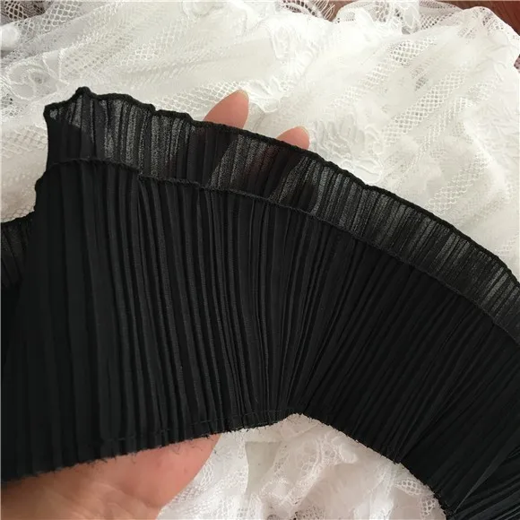 12CM Wide White Black Double Layers Pleated Chiffon Lace Ruffle Trim Ribbon Collar Applique For Garment Dress Hem Fringe Decor