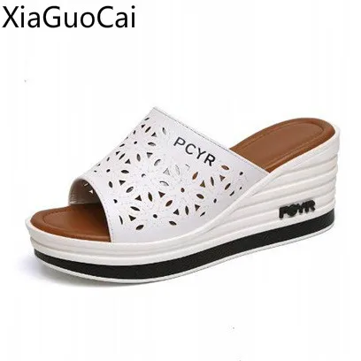 Increase Women Wedges Slippers Non-slip Summer Outdoors Women Platform Slippers Rubber Ladies Flat Slippers