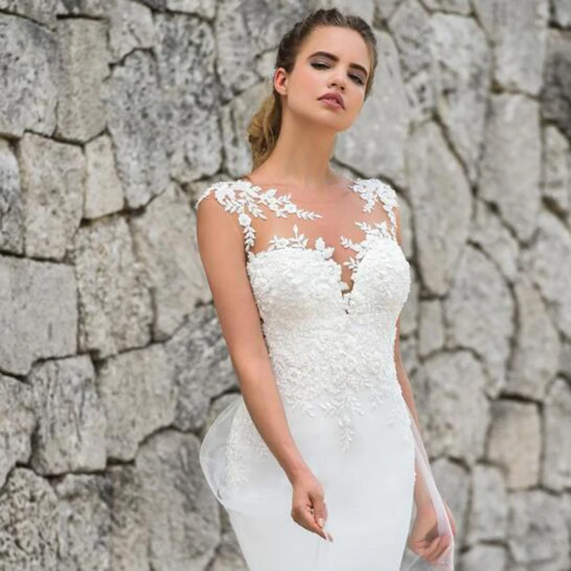 Boho muçulmano vestidos de casamento sereia boné mangas apliques rendas dubai arábia saudita vestido de casamento nupcial