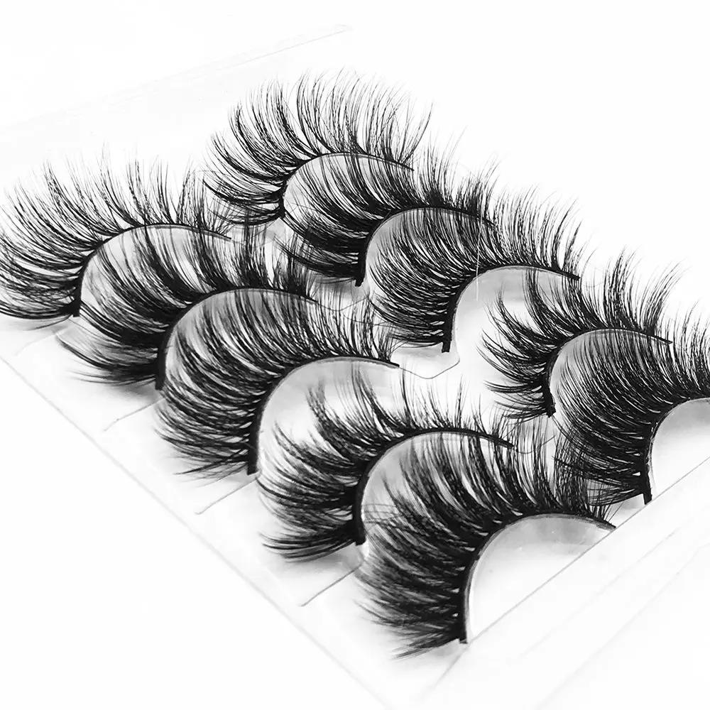 SKONHED 5 Pairs Woman Handmade Fluffy Wispies False Eyelashes 3D Mink Hair Eye Lash Extension Crisscross